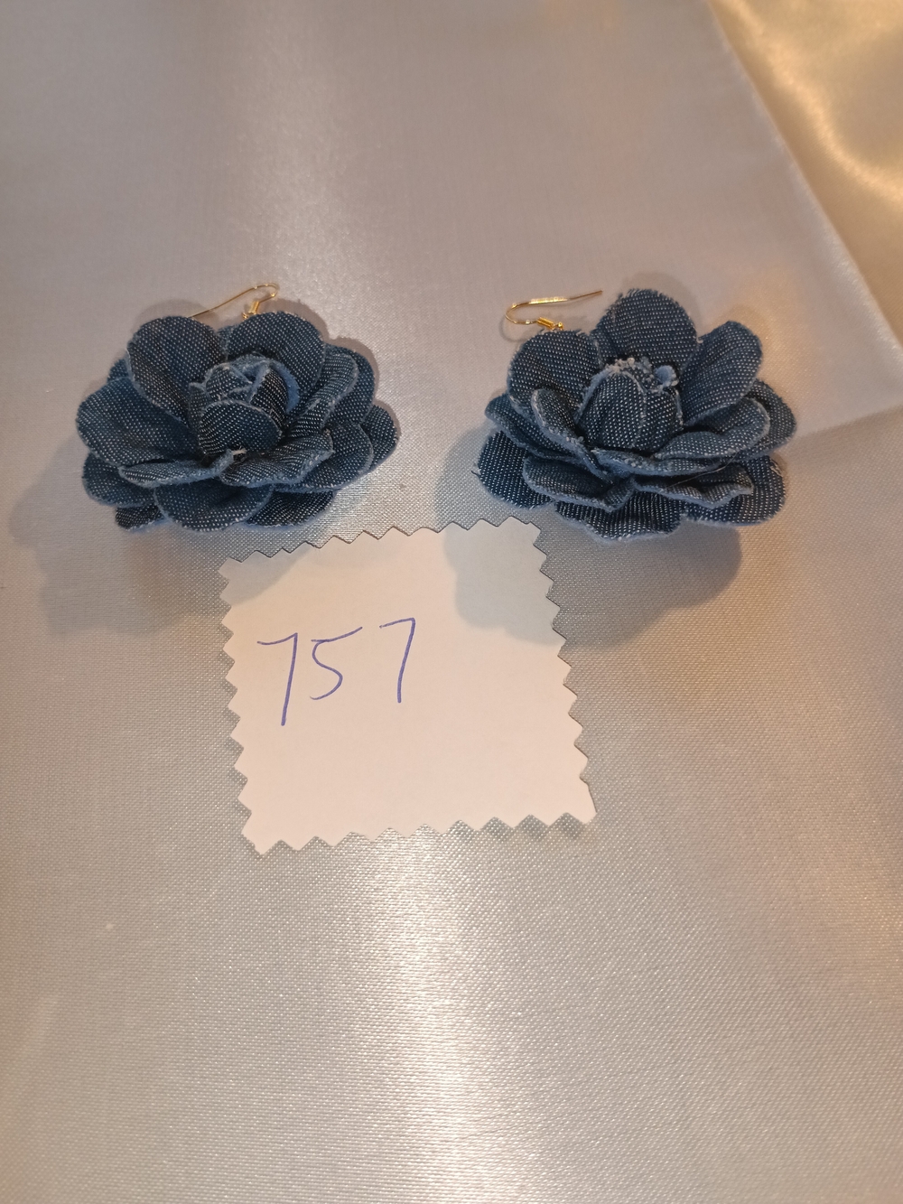 Denim Blue Flower Drop Earrings - Women Accessories